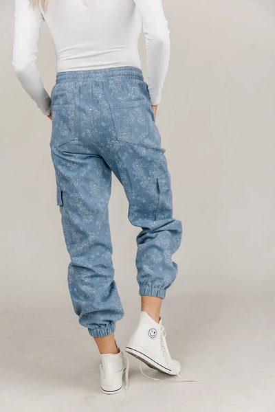 Floral Denim Cargo Pants - Bottoms