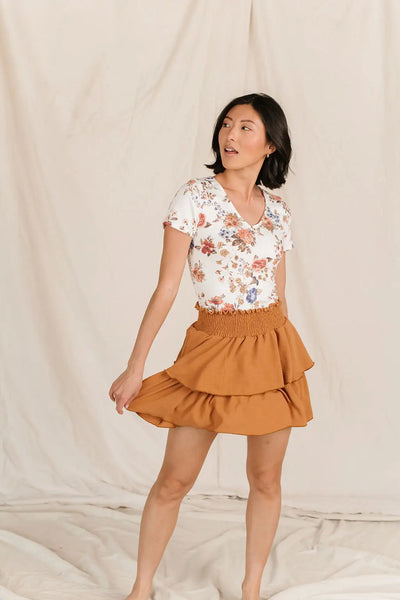 Tiered Ruffle Skirt- Camel - Bottoms