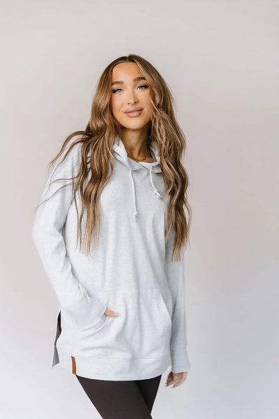 Sideslit Hoodie - White Mist - Tops