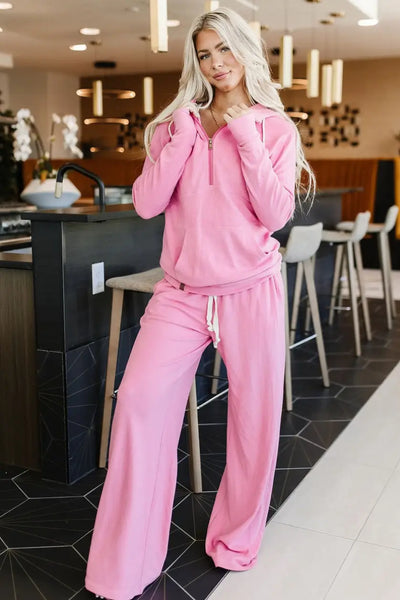 Performance Fleece Free Time Wide Leg Comf - Pink Tulip - Bottoms
