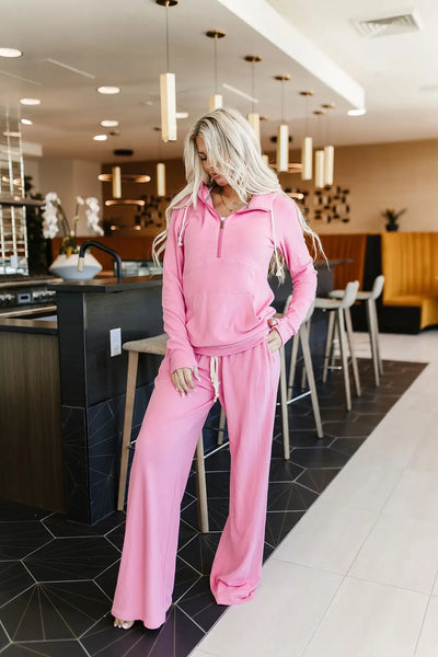Performance Fleece Free Time Wide Leg Comf - Pink Tulip - Bottoms