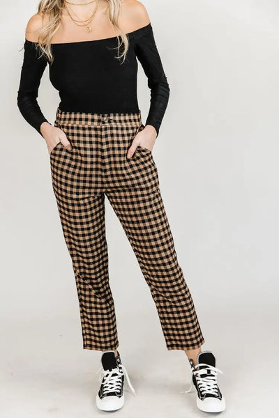 Checked in Cropped Pants - Bottoms