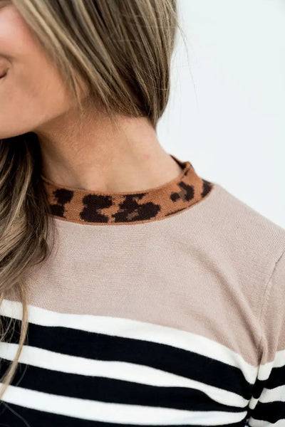 Graham Sweater - Leopard & Stripes - Tops