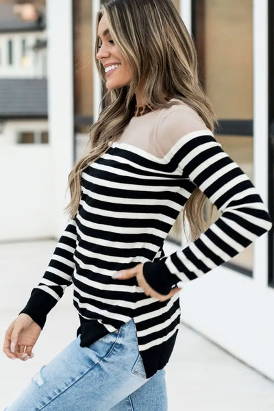 Graham Sweater - Leopard & Stripes - Tops