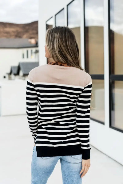 Graham Sweater - Leopard & Stripes - Tops