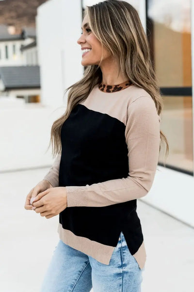 Graham Sweater - Leopard Collar - Tops
