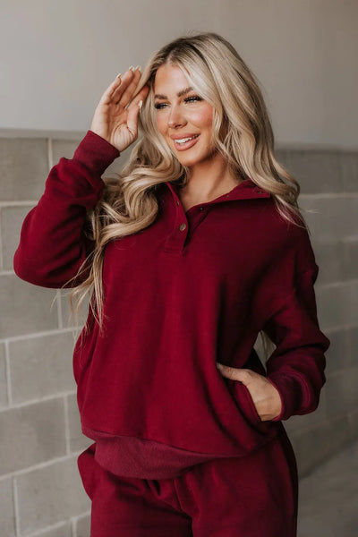 Never Better Button Top - Wine - Tops