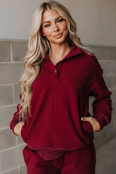 Never Better Button Top - Wine - Tops