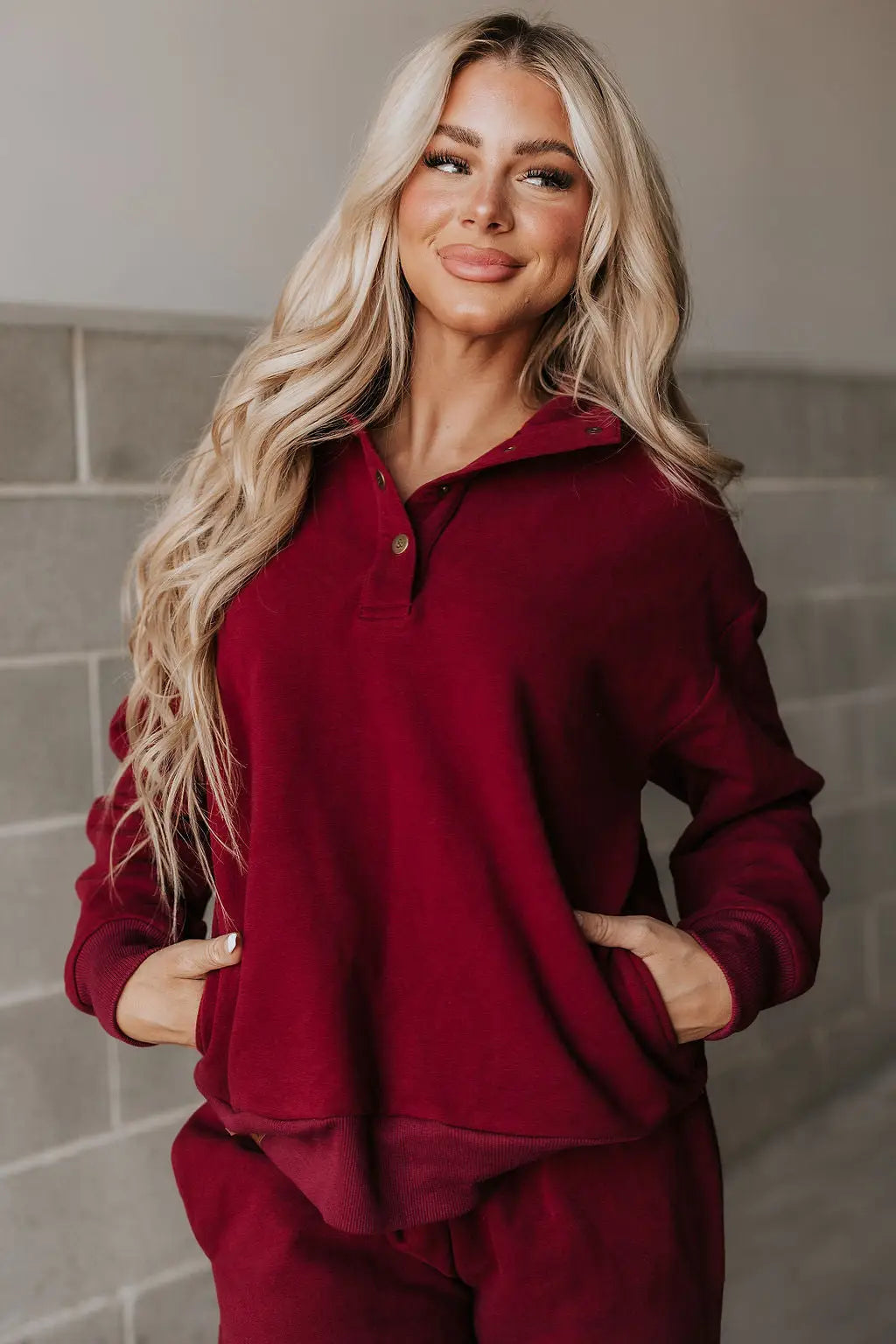 Never Better Button Top - Wine - Tops