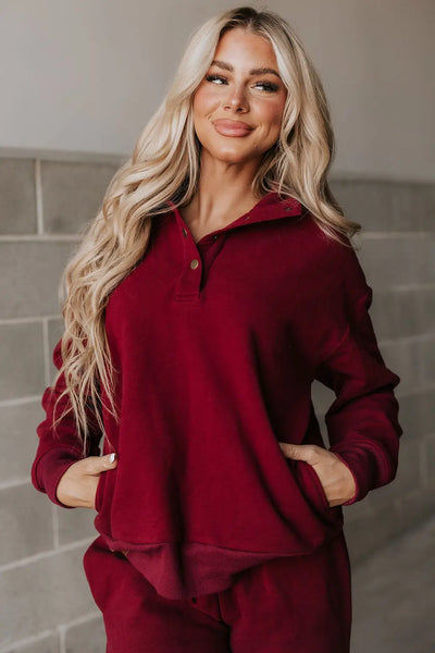 Never Better Button Top - Wine - Tops