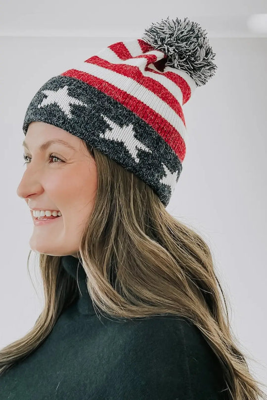 American Flag USA Beanie - Blue Stars - Beanie