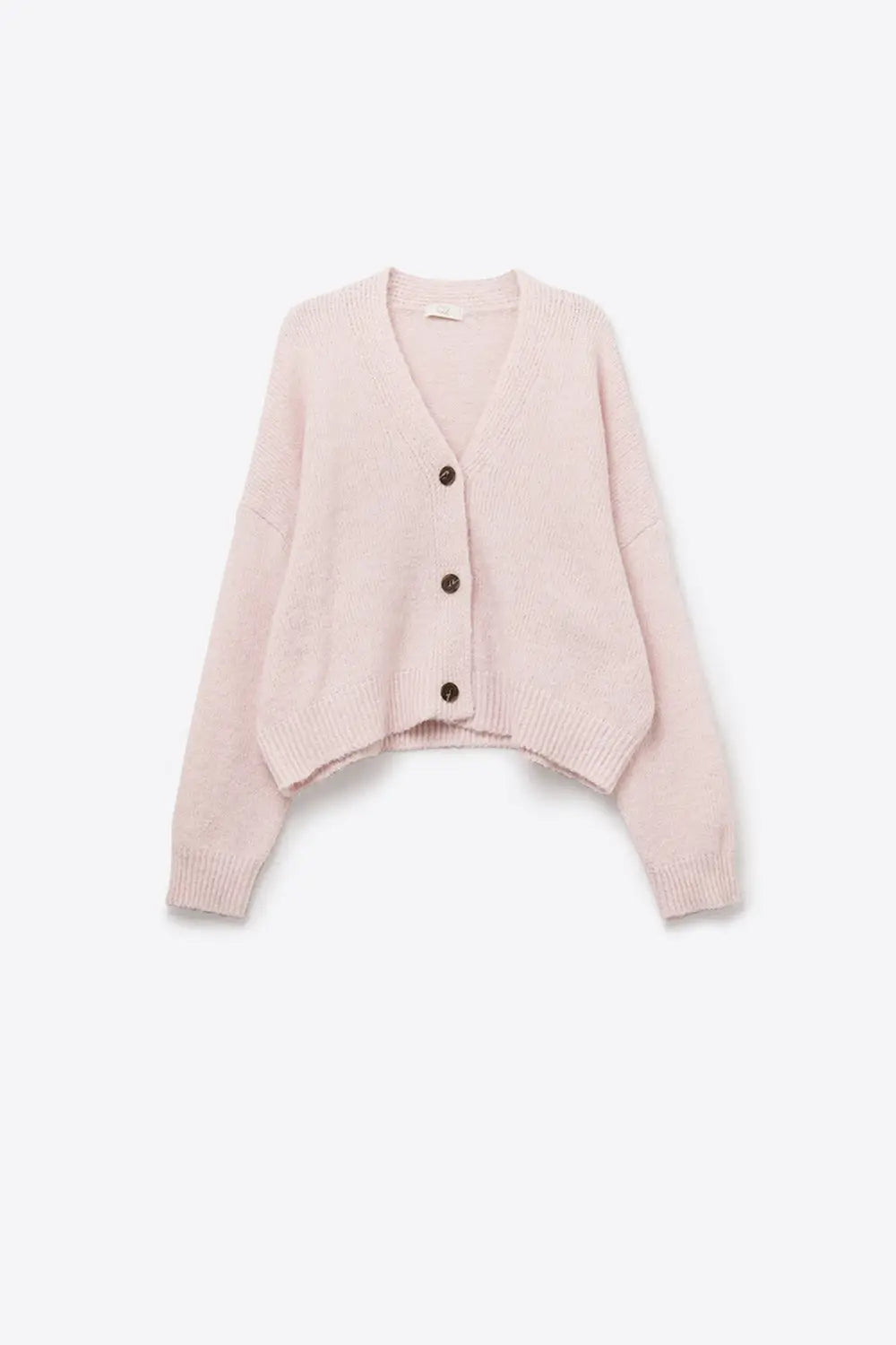 V-neck Basic baby pink Buttoned Cardigan in fluffy knitted - One Size / Pink - Sweaters
