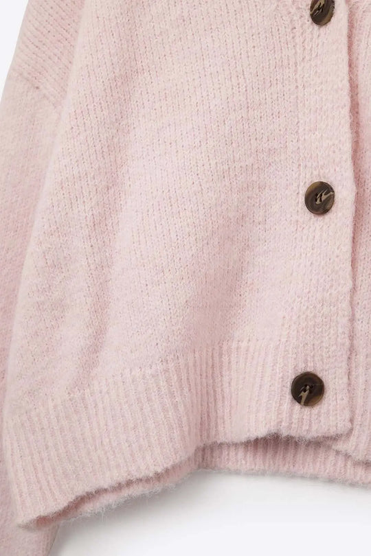 V-neck Basic baby pink Buttoned Cardigan in fluffy knitted - One Size / Pink - Sweaters