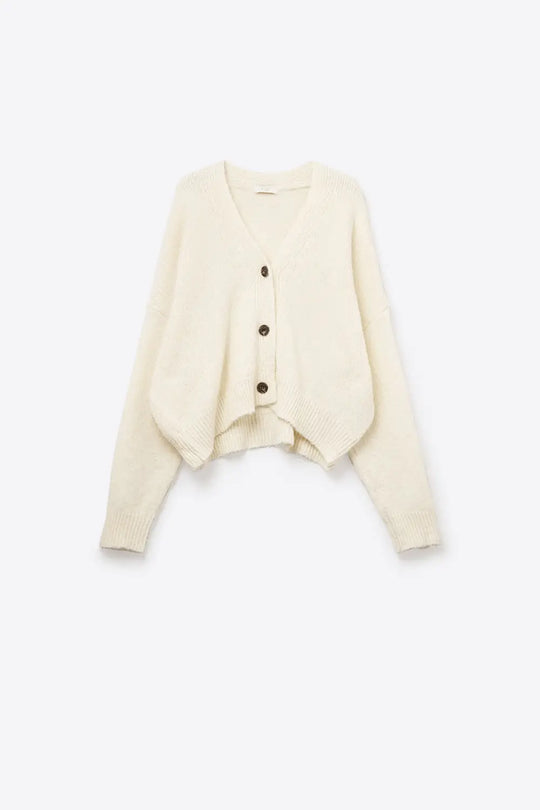 V-neck Basic Cream Buttoned Cardigan - One Size / White - Sweaters