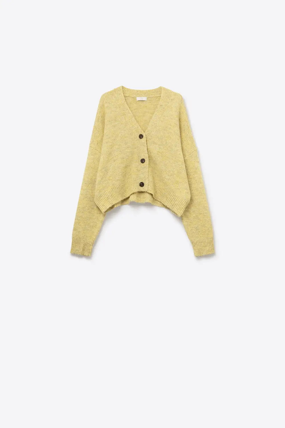 V-neck Basic yellow Buttoned Cardigan in fluffy knitted - One Size / Yellow - Sweaters