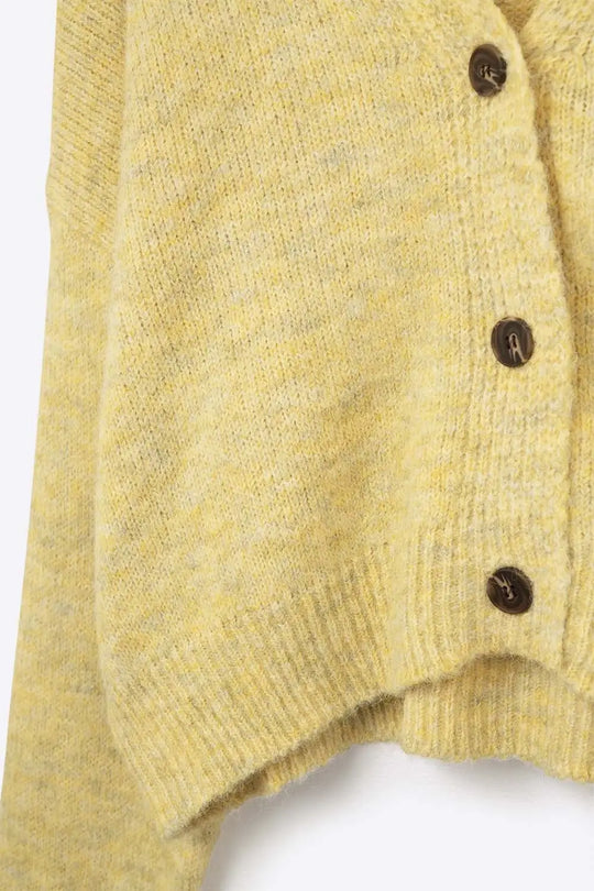 V-neck Basic yellow Buttoned Cardigan in fluffy knitted - One Size / Yellow - Sweaters
