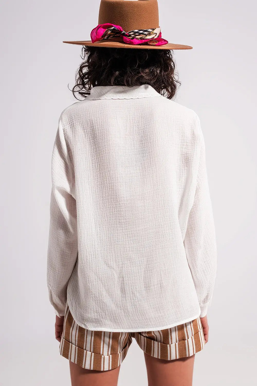 V neck blouse with lace detail in cream - Shirts