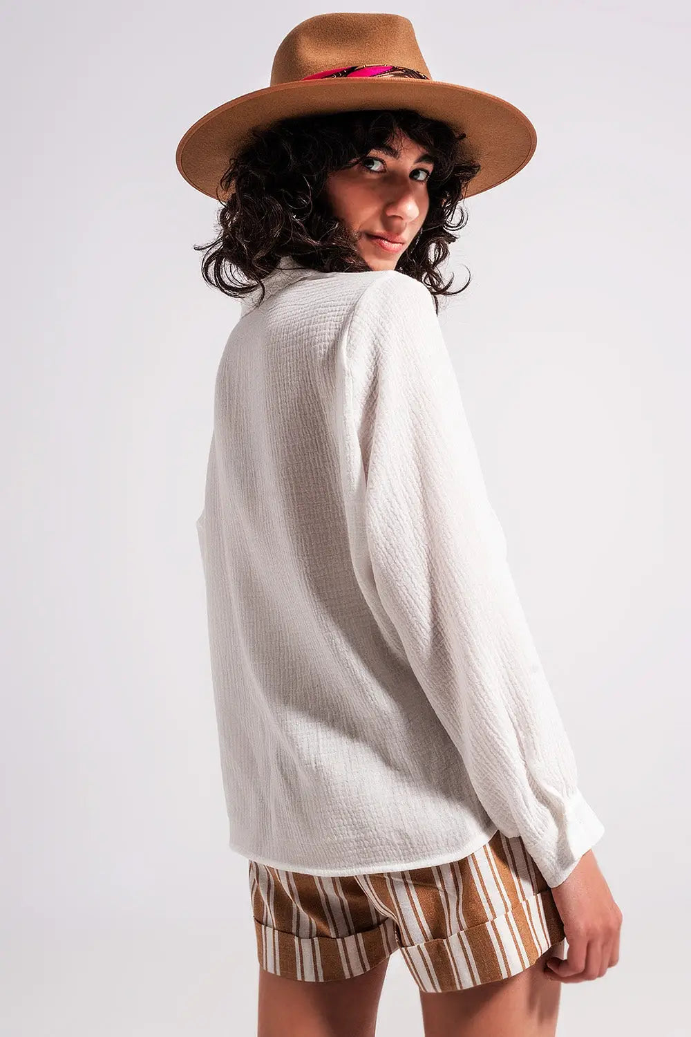V neck blouse with lace detail in cream - Shirts