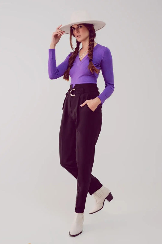 V neck fine knit jumper in purple - Sweaters
