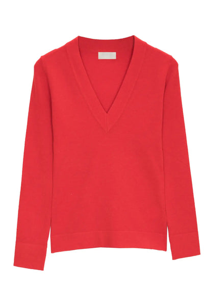 V neck fine knit jumper in red - Sweaters