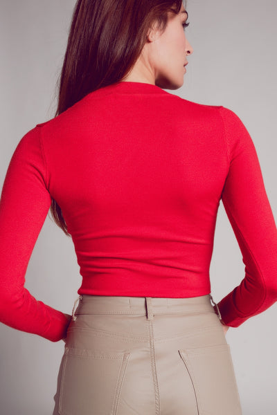 V neck fine knit jumper in red