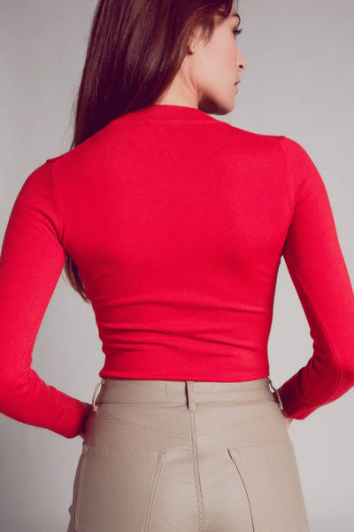V neck fine knit jumper in red - Sweaters