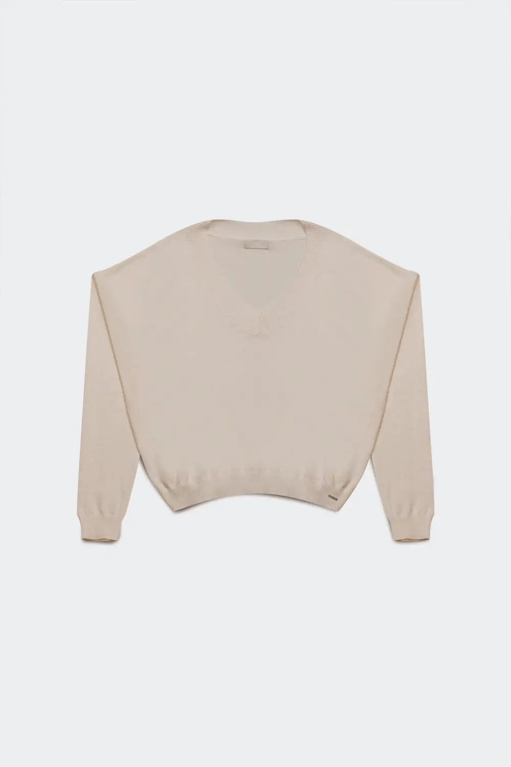 v neck fine knit sweater in cream - Sweaters