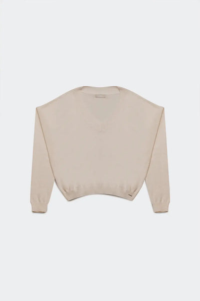 v neck fine knit sweater in cream - Sweaters