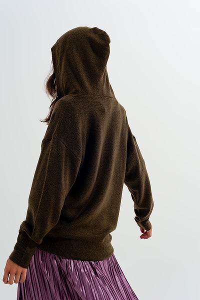 V neck hoodie jumper in green