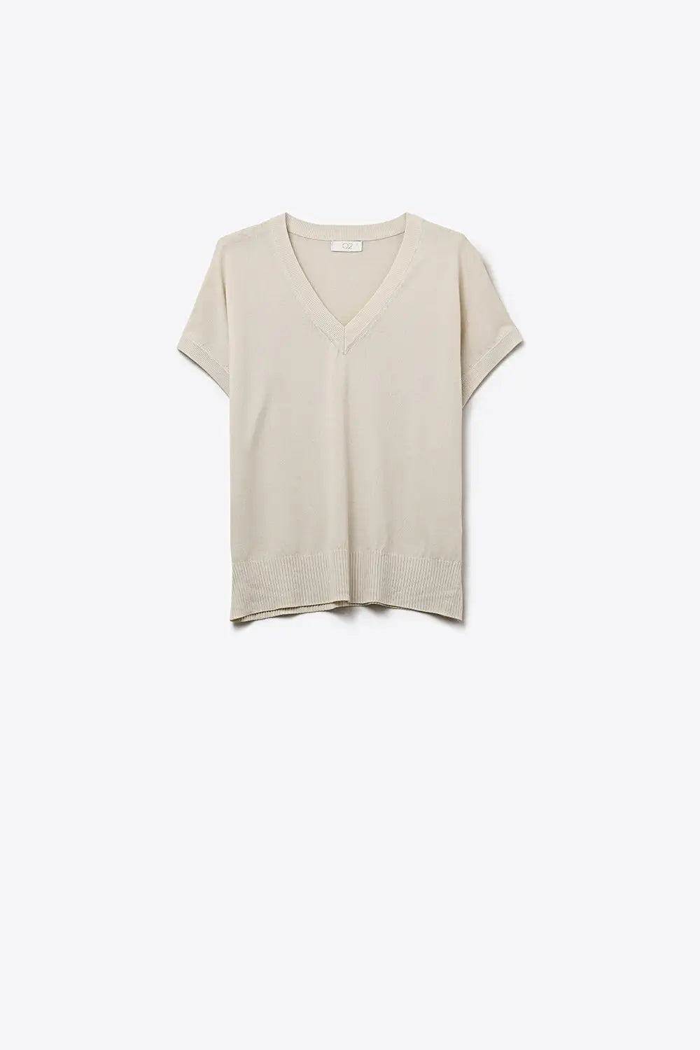 Q2 V-Neck Relaxed fine Fit Knit sweater in beige color