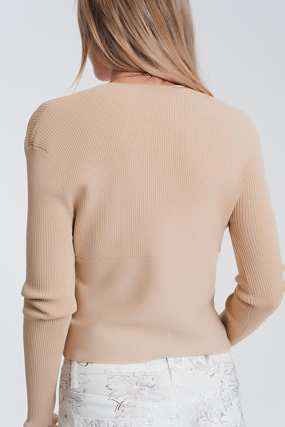 v neck ribbed sweater in beige