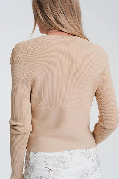 v neck ribbed sweater in beige - Sweaters