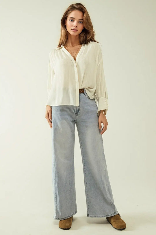 v-neck white light shirt with stripe details - Shirts