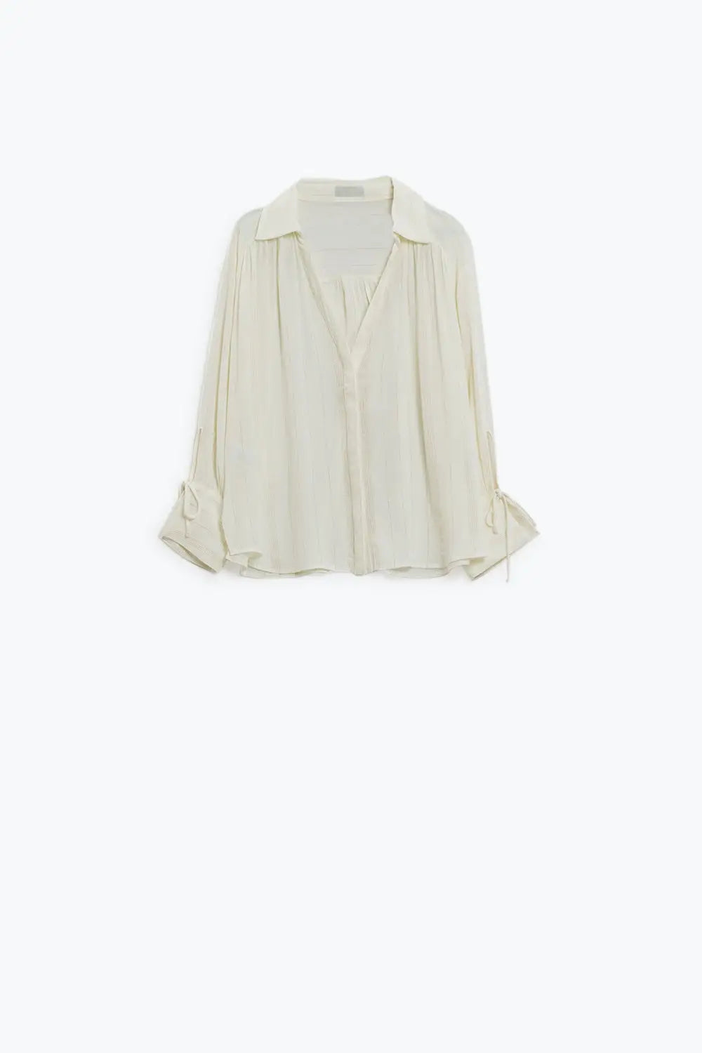 v-neck white light shirt with stripe details - Shirts