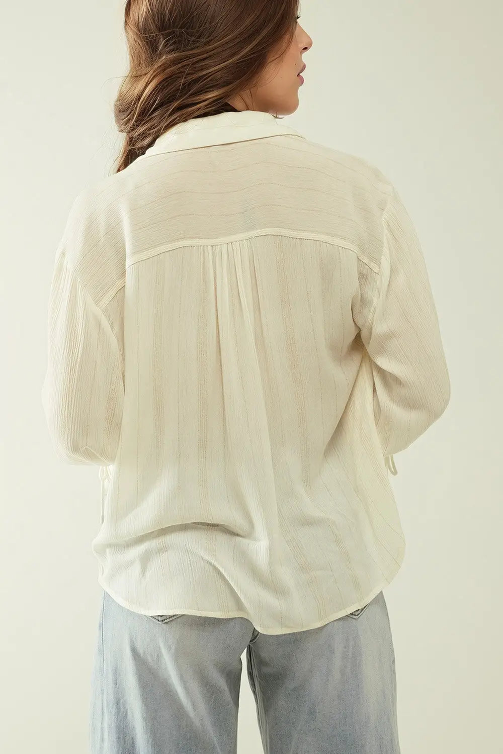 v-neck white light shirt with stripe details - Shirts