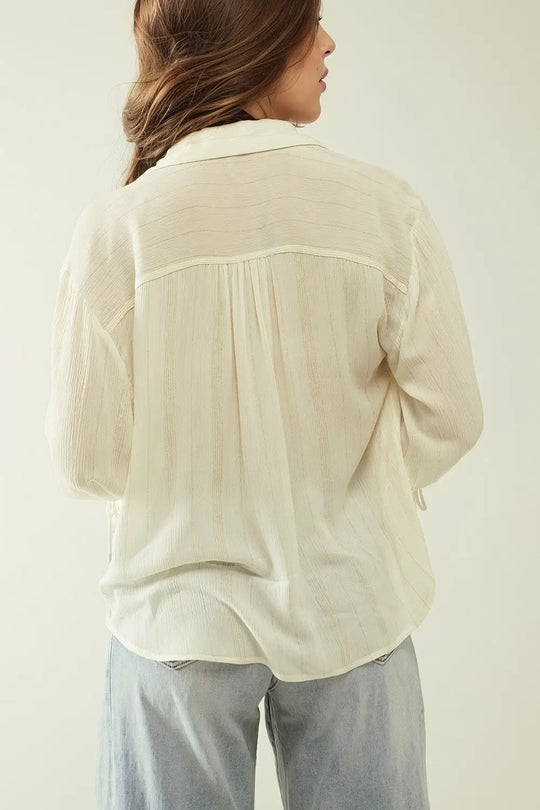 v-neck white light shirt with stripe details - Shirts