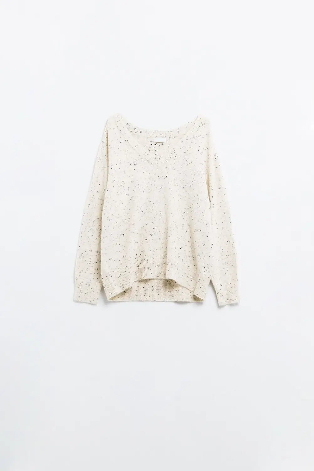 V-neck wide fit Speckled Sweater in Cream - One Size / White - Sweaters