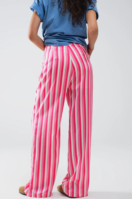 Vertical Striped Straight Leg satin Pants in Pink - Pants