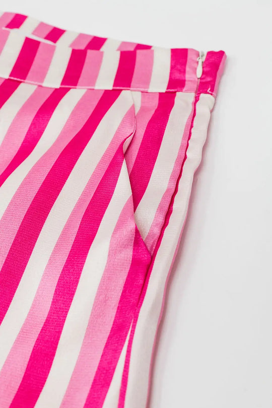 Vertical Striped Straight Leg satin Pants in Pink - Pants
