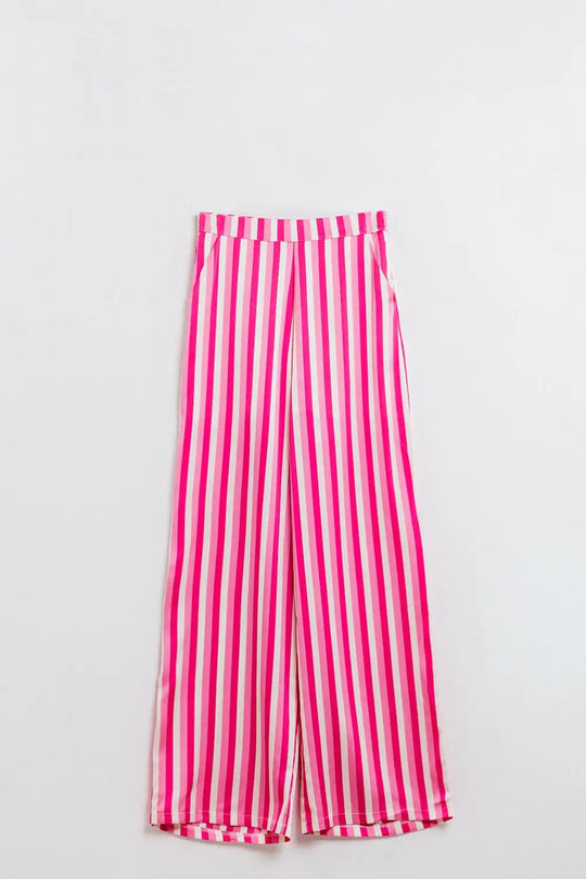Vertical Striped Straight Leg satin Pants in Pink - Pants