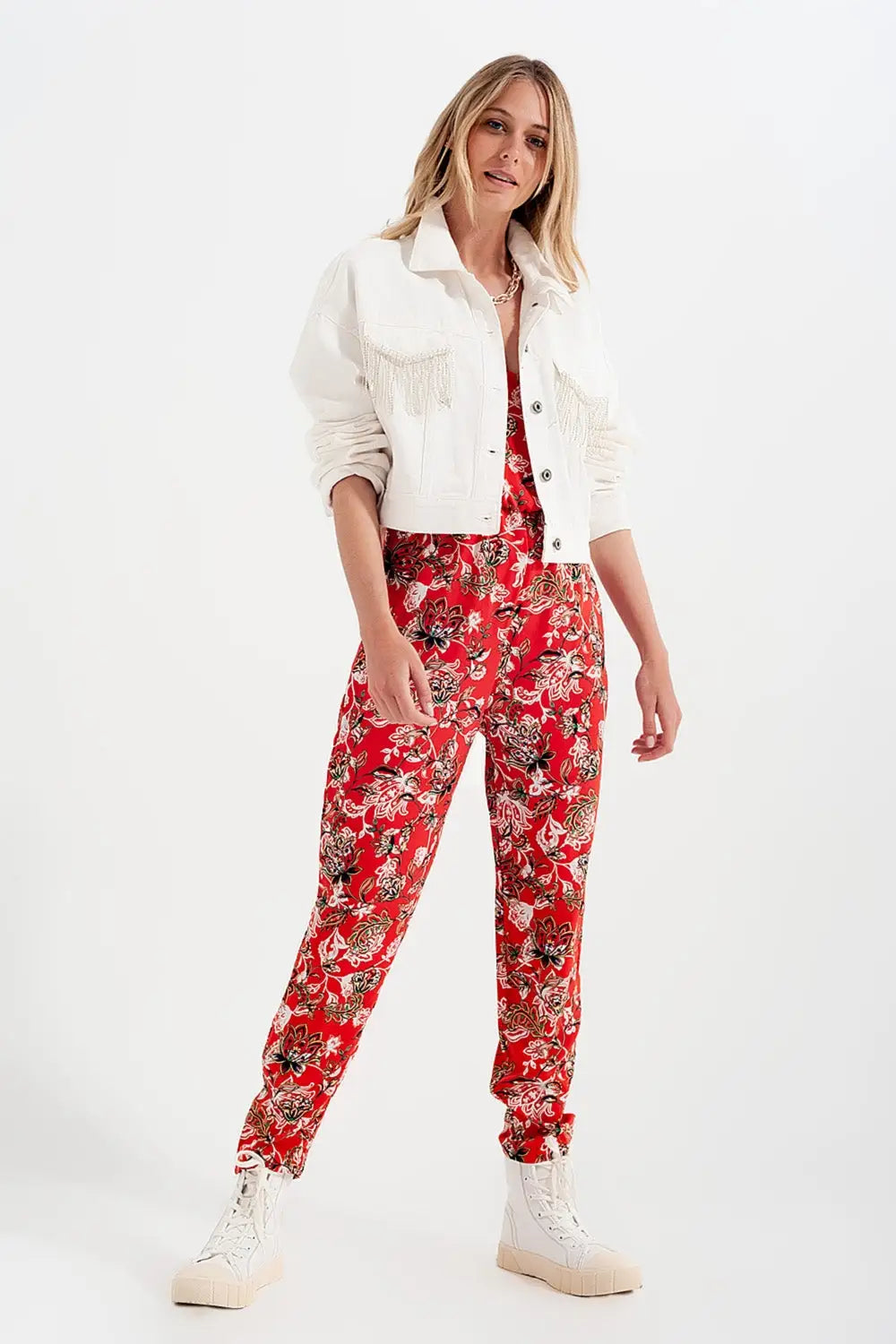 Veste blanc en jean à franges ornées de strass - Vestes