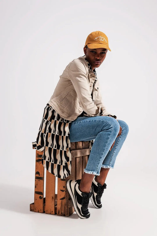 Veste camionneur ajustée en jean beige - Vestes