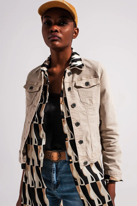 Veste camionneur ajustée en jean beige - Vestes