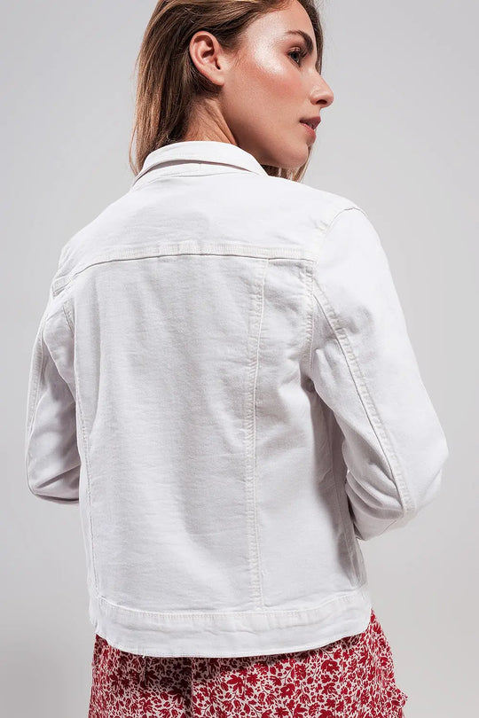 Veste camionneur ajustée en jean de couleur blanche - Vestes