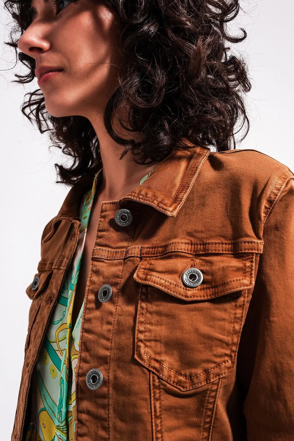 Veste camionneur ajustée en jean marron - Vestes