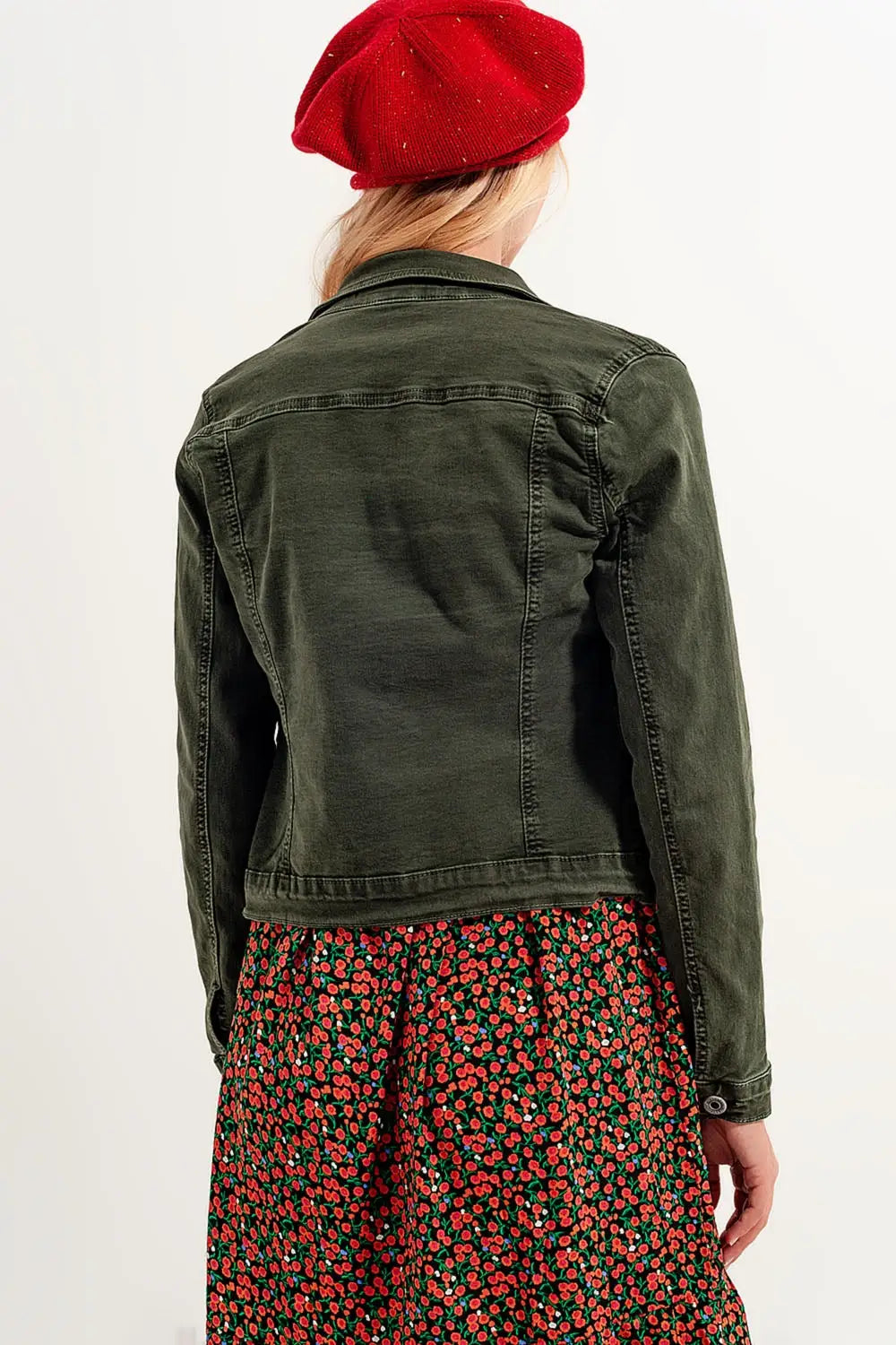 Veste camionneur ajustée en jean vert - Vestes