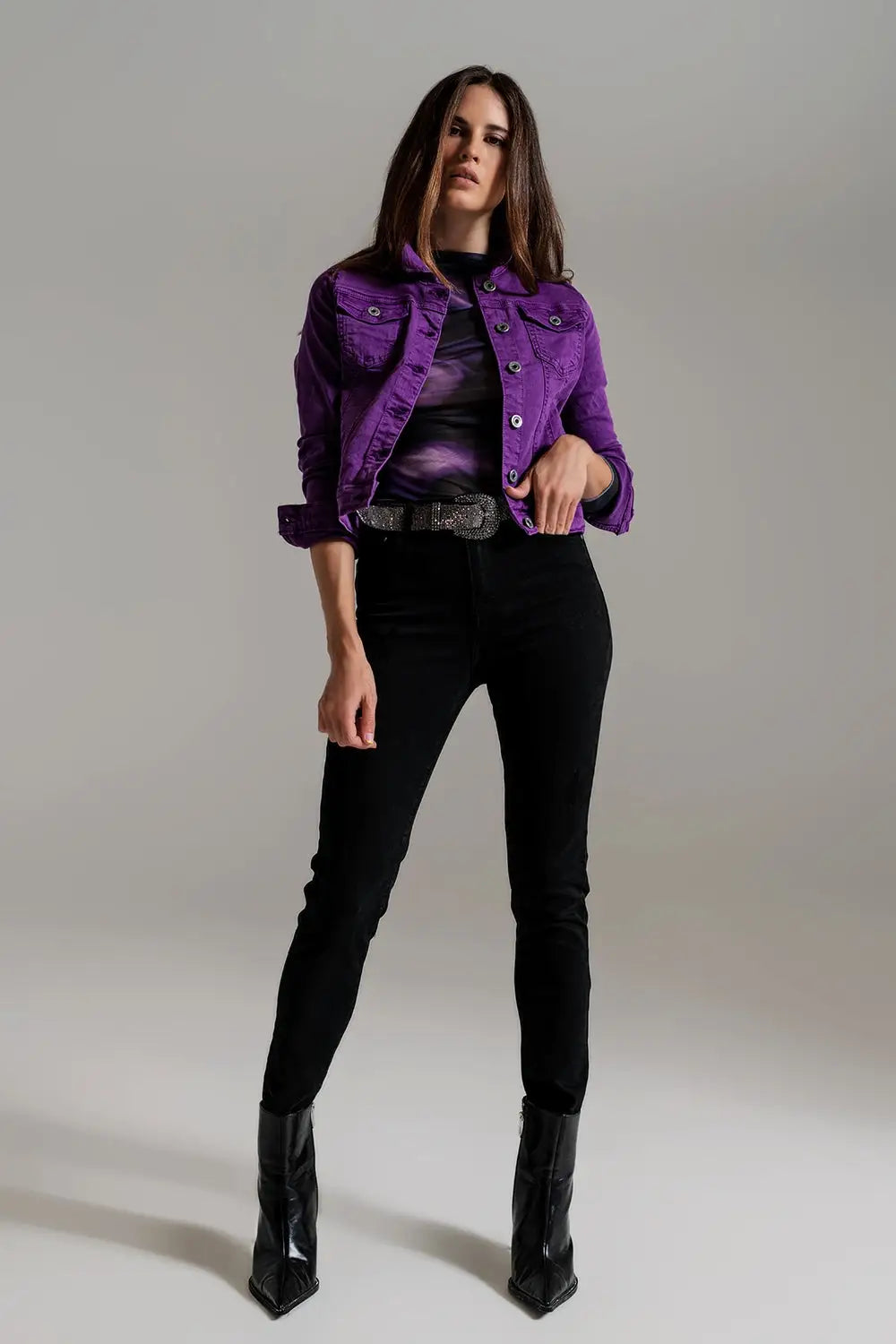 Veste camionneur ajustée en jean violet - Vestes