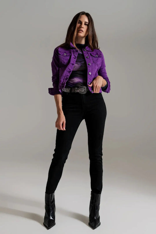 Veste camionneur ajustée en jean violet - Vestes