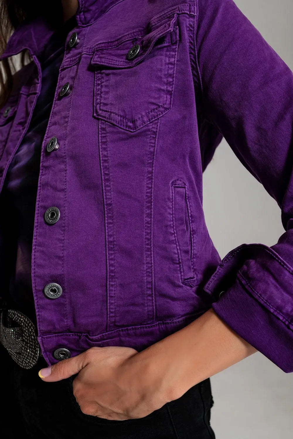 Veste camionneur ajustée en jean violet - Vestes
