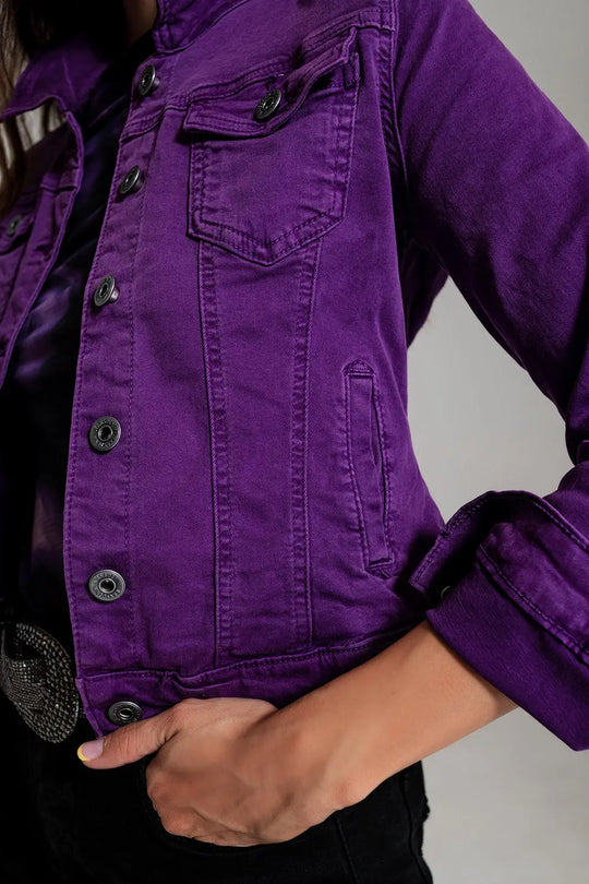 Veste camionneur ajustée en jean violet - Vestes